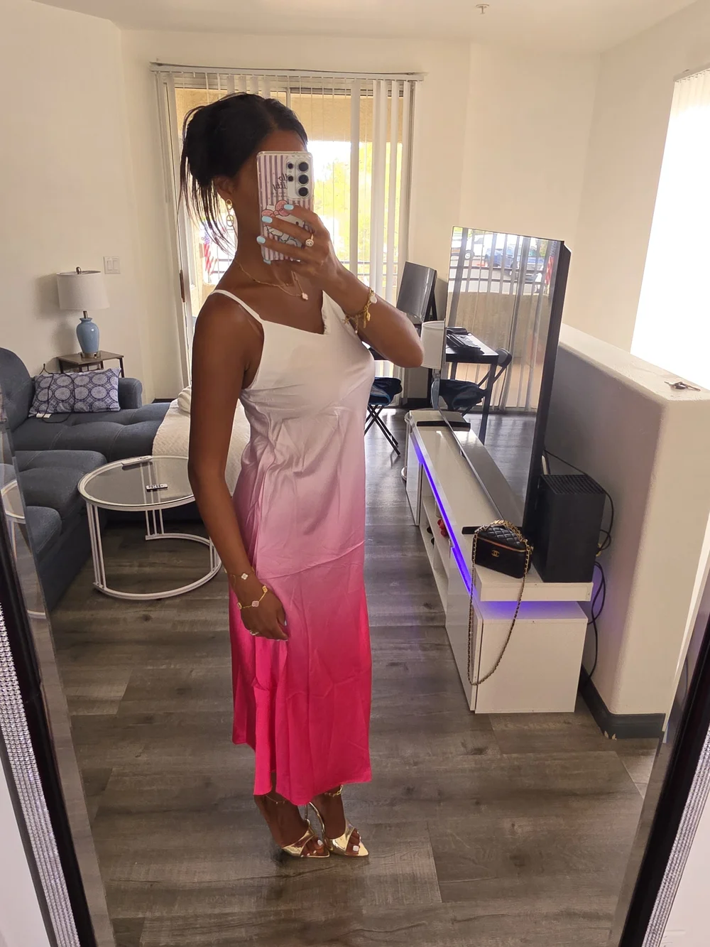 Pink Ombre Slip Dress Satin - Picture 11 of 16